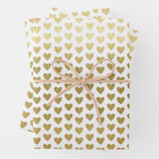 Elegant Gold Hearts Pattern Wedding Inpakpapier Vel (In situ)