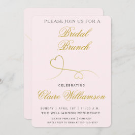 Elegant Gold Hearts Pink Bridal Brunch Uitnodiging
