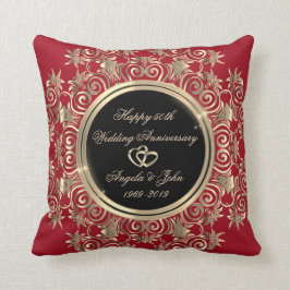 Elegant Gold Hearts, Red 50th Wedding Jubileum Kussen
