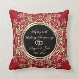 Elegant Gold Hearts, Red 50th Wedding Jubileum Kussen