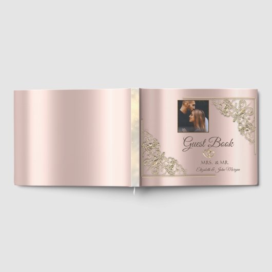 Elegant Gold Hearts Roos Gold Foto Gastenboek (Volledig)
