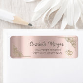 Elegant Gold Hearts Rose Gold Wedding Etiket (Insitu)
