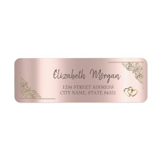 Elegant Gold Hearts Rose Gold Wedding Etiket (Voorkant)
