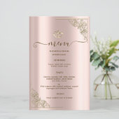 Elegant Gold Hearts Rose Gold Wedding Menu Card (Staand voorkant)