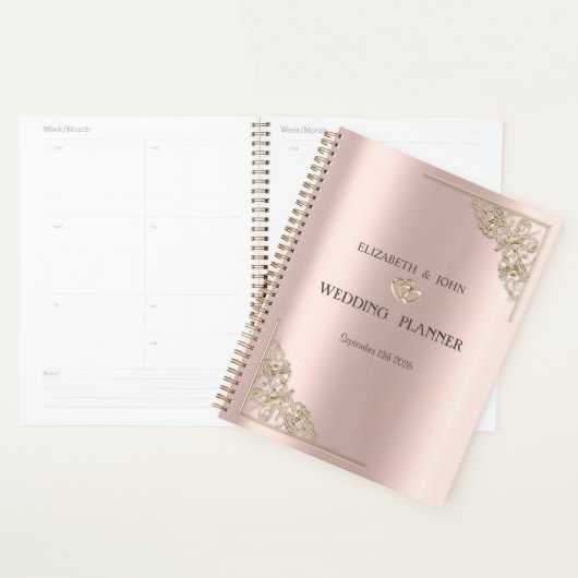 Elegant Gold Hearts Rose Gold Wedding  Planner (Display)
