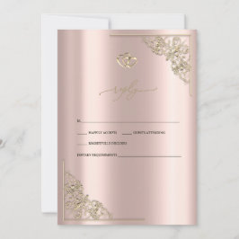 Elegant Gold Hearts Rose Gold Wedding RSVP   Kaart