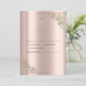 Elegant Gold Hearts Rose Gold Wedding RSVP   Kaart (Staand voorkant)