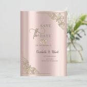 Elegant Gold Hearts Rose Gold Wedding Save The Date (Staand voorkant)