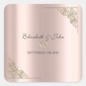 Elegant Gold Hearts Rose Gold Wedding  Vierkante Sticker (Voorkant)