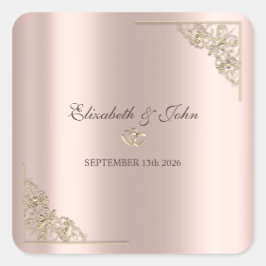 Elegant Gold Hearts Rose Gold Wedding  Vierkante Sticker