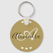 Elegant Gold Hearts Script Monogram Naam Sleutelhanger (Voorkant)
