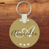 Elegant Gold Hearts Script Monogram Naam Sleutelhanger (Voorkant)
