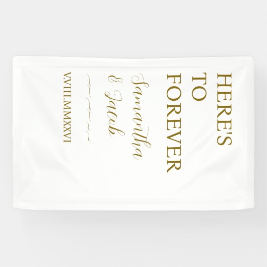 Elegant Gold “Here’s to Forever” Wedding Welcome Spandoek (Horizontaal)