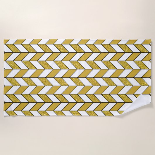 Elegant Gold Herringbone Chevron Pattern Strandlaken (Voorkant)