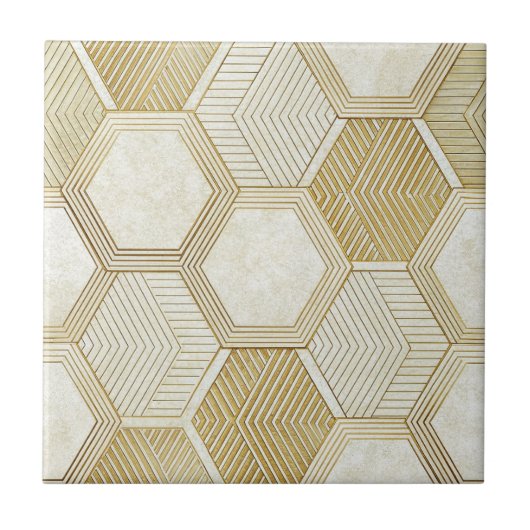 Elegant Gold Hexagon Geometric Pattern - Marble 2 Tegeltje (Voorkant)