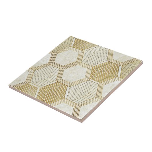 Elegant Gold Hexagon Geometric Pattern - Marble 2 Tegeltje (Zijkant)
