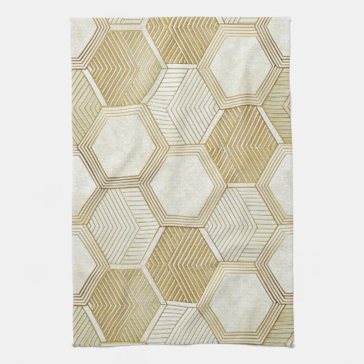 Elegant Gold Hexagon Geometric Pattern - Marble 2 Theedoek (Verticaal)