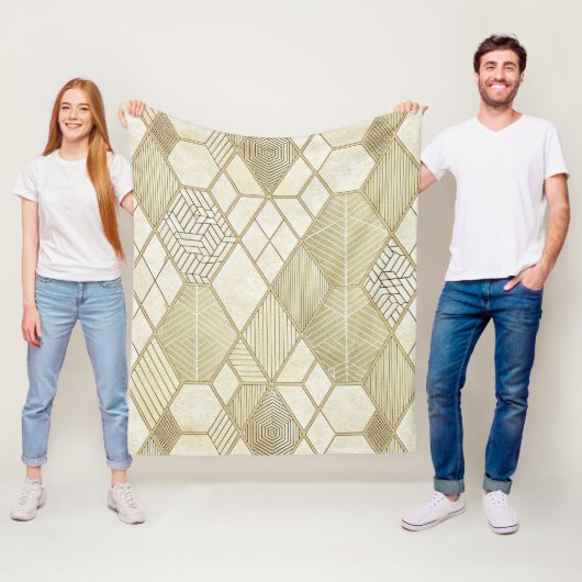 Elegant Gold Hexagon Geometric Pattern - Marble 4 Fleece Deken (In situ)