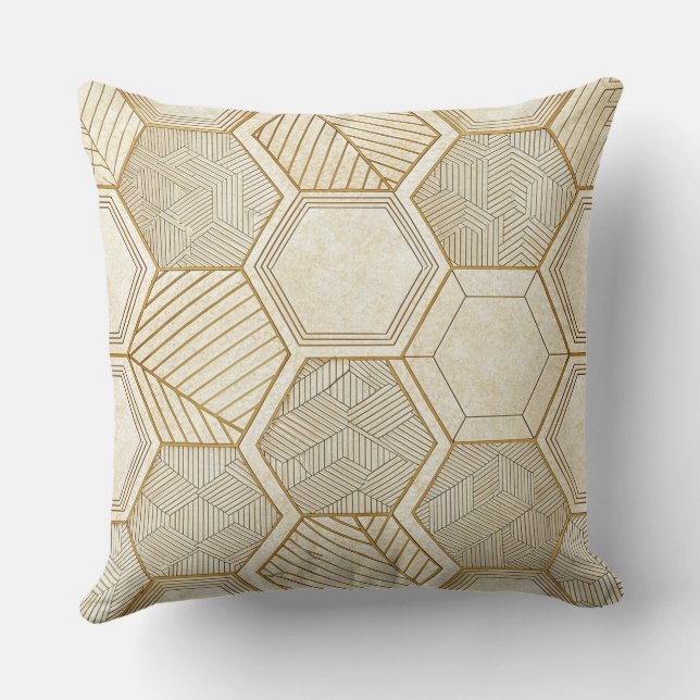 Elegant Gold Hexagon Geometric Pattern - Marble Kussen (Achterkant)