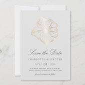 Elegant Gold Hibiscus Flower Wedding Save The Date (Voorkant)