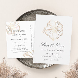 Elegant Gold Hibiscus Flower Wedding Save the Date Aankondigingskaart