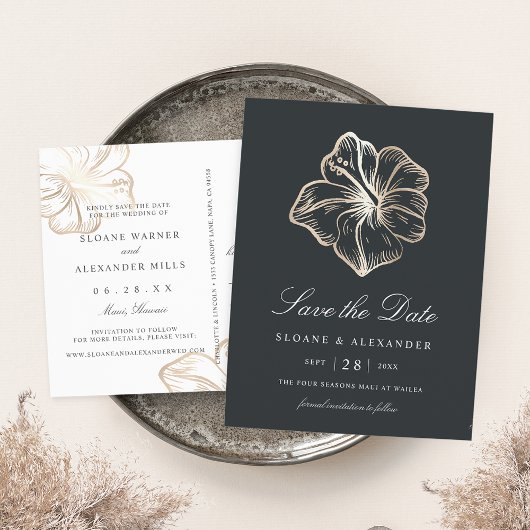 Elegant Gold Hibiscus Flower Wedding Save the Date Aankondigingskaart