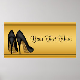 Elegant Gold High Hiel Birthday Party Banner Poster