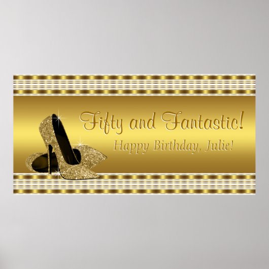 Elegant Gold High Hiel Birthday Party Banner Poster (Voorkant)