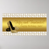 Elegant Gold High Hiel Birthday Party Banner Poster (Voorkant)