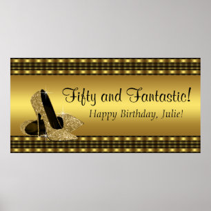 Elegant Gold High Hiel Birthday Party Banner Poster