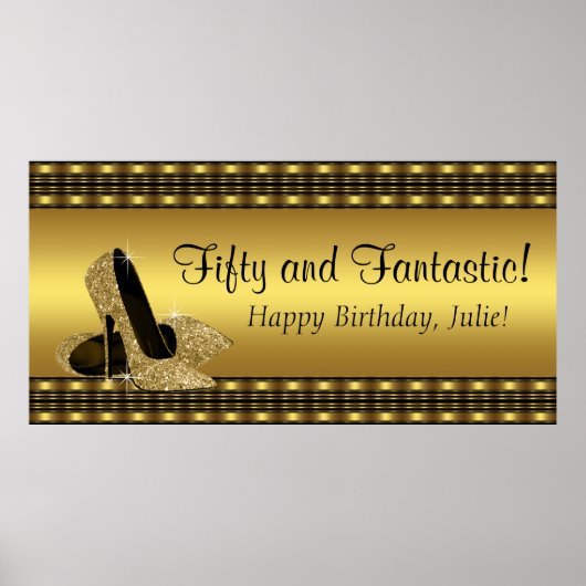 Elegant Gold High Hiel Birthday Party Banner Poster (Voorkant)
