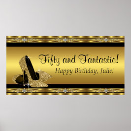Elegant Gold High Hiel Birthday Party Banner Poster
