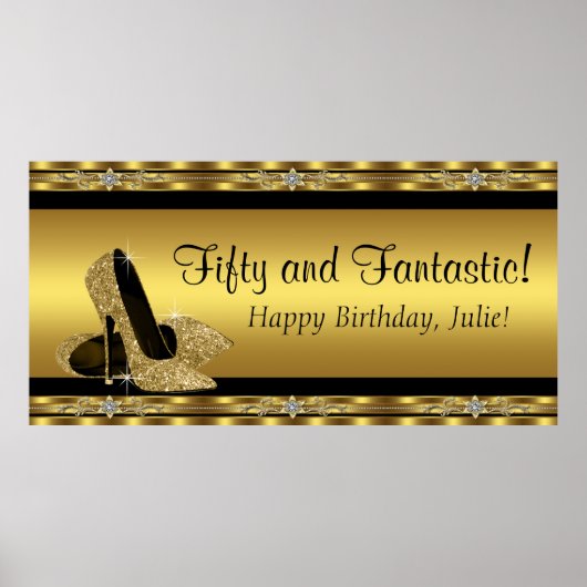 Elegant Gold High Hiel Birthday Party Banner Poster (Voorkant)