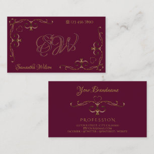 Elegant Gold  hoeders Burgundy met Initialen Visitekaartje
