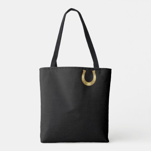 Elegant Gold Hoefijzer op zwarte achtergrond Tote Bag (Achterkant)