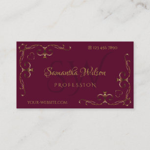 Elegant Gold  hoeken met Initialen Burgundy Visitekaartje