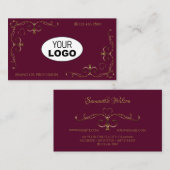 Elegant Gold  hoeken met Logo Burgundy Visitekaartje (Voorkant / Achterkant)