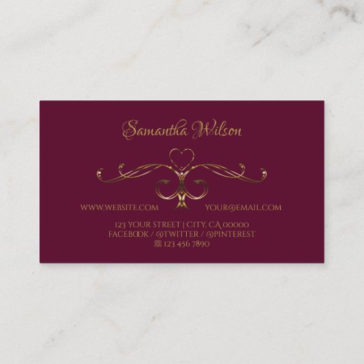 Elegant Gold hoeken met Logo Burgundy Visitekaartje (Achterkant)