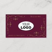 Elegant Gold  hoeken met Logo Burgundy Visitekaartje (Voorkant)