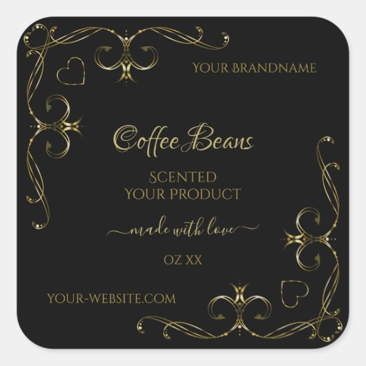 Elegant Gold  hoeken op zwart productlabel Vierkante Sticker (Voorkant)