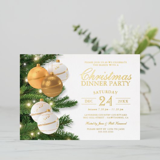 Elegant Gold Holiday Kerstfeest Folie Uitnodiging (Staand Voorkant)