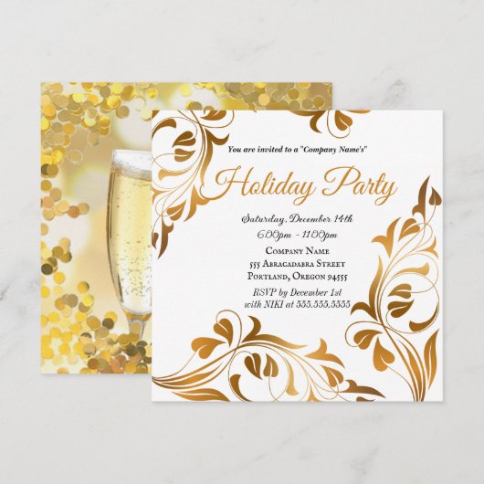Elegant gold Holiday Party Company Invitation Kaart (Voorkant / Achterkant)