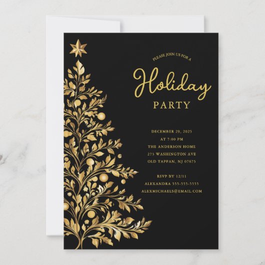 Elegant Gold Holiday Party Invitation Kaart (Voorkant)