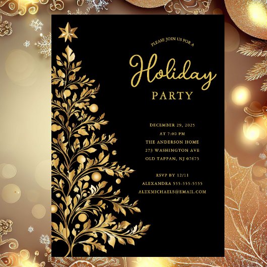 Elegant Gold Holiday Party Invitation Kaart
