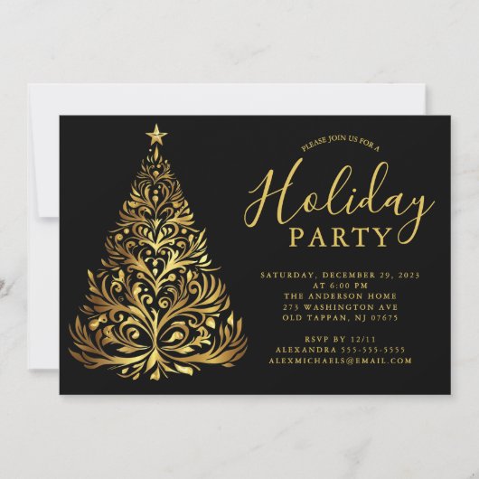 Elegant Gold Holiday Party Invitation Kaart (Voorkant)