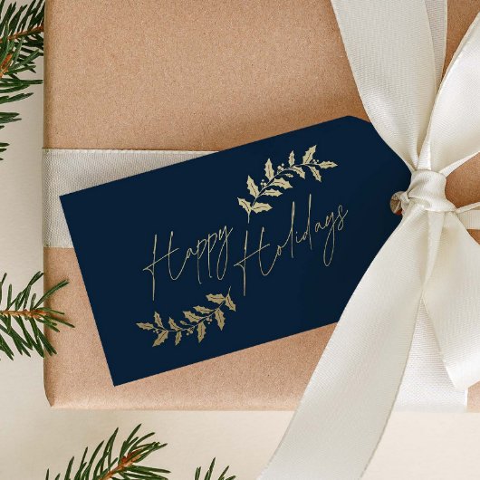 Elegant Gold Holly Branches kerstfeestdag Cadeaulabel