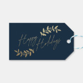 Elegant Gold Holly Branches kerstfeestdag Cadeaulabel (Voorkant (Horizontaal))