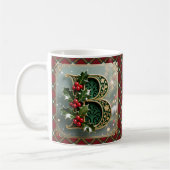 Elegant Gold Holly Christmas Initial Letter B Koffiemok (Links)