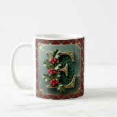 Elegant Gold Holly Christmas Initial Letter E Koffiemok (Links)