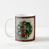 Elegant Gold Holly Christmas Initial Letter F Koffiemok (Links)